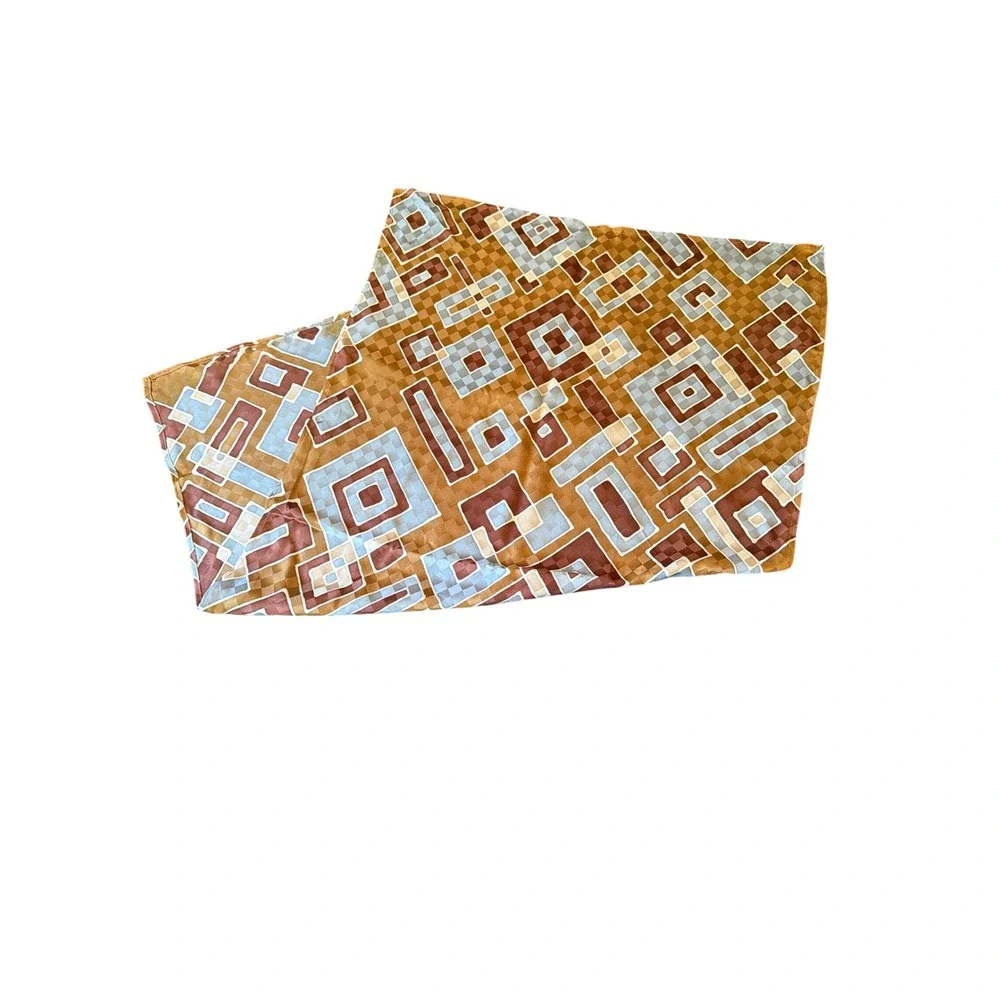 Scarf Brown Blue Geometric‎ Square Mid-Century Modern Retro Mod Accessory